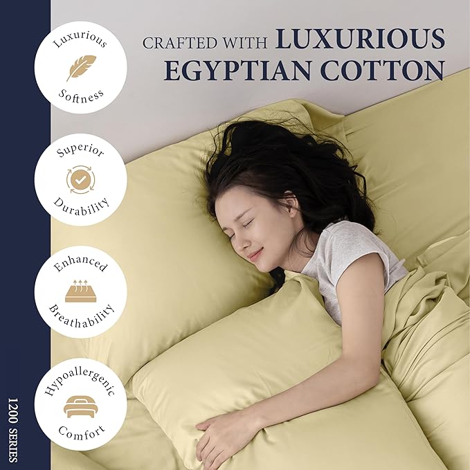 100% Egyptian Cotton Pillow Cases Standard/Queen Size Set of 2 - Image 2