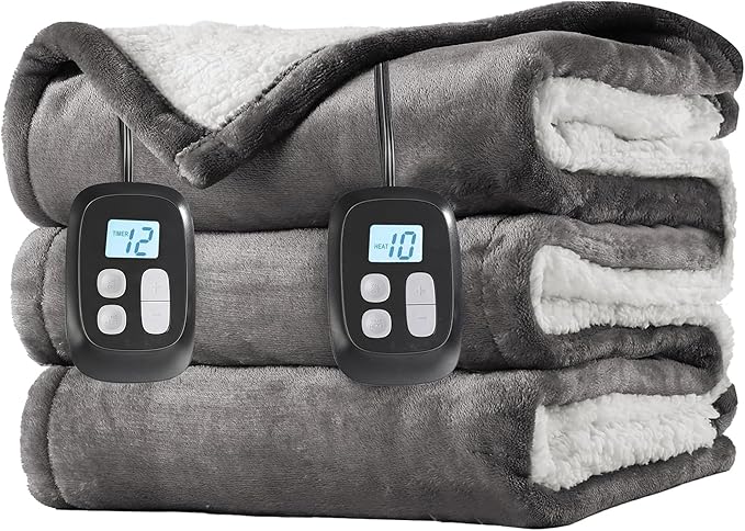 LaffyLo Electric Heated Blanket King Size 90 x 100, Dual Control, Fast Heating by LAFFYLO