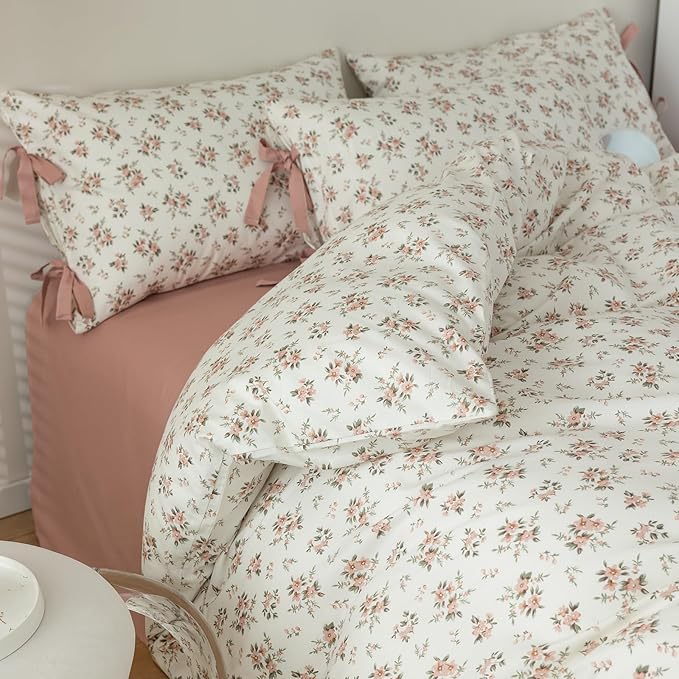 mixinni Vintage Style Girls Pale Pink Flower Pattern Duvet Cover Full Soft by mixinni