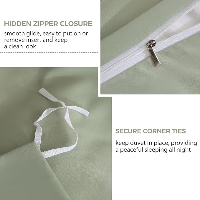 JSD Sage Green Duvet Cover Set Twin Size, 2 Piece Microfiber Kids Duvet Cover - Image 3