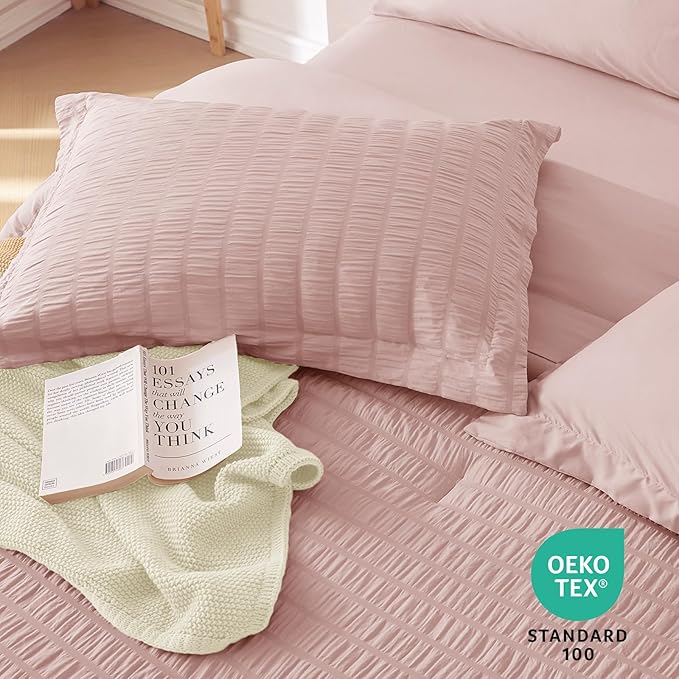 MUXHOMO 5 Pieces Twin XL Comforter Set, Seersucker Bed in a Bag Twin XL Size - Image 8