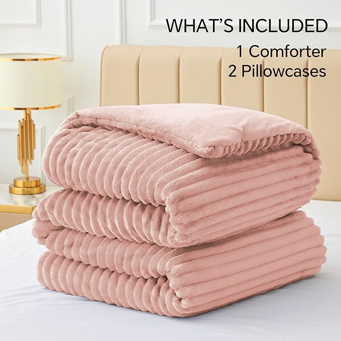 BEDELITE Fleece Oversized Queen Comforter Set -Super Soft & Warm Fluffy Dusty - Image 6
