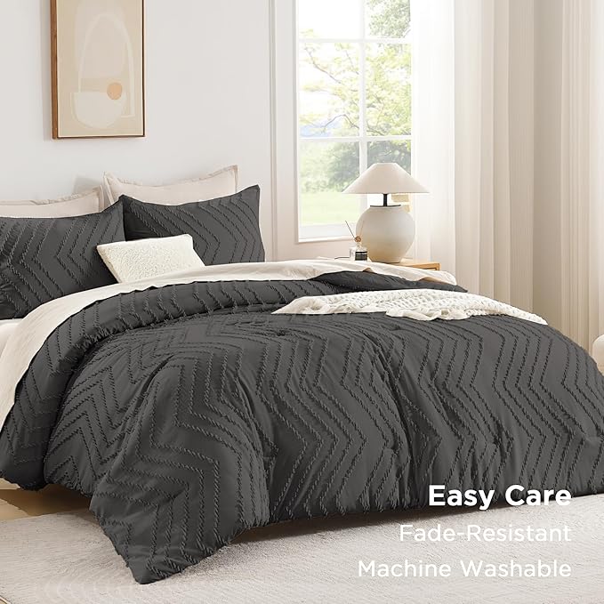 Andency Dark Grey Oversized King Comforter Set 120x98, Boho Oversize King Soft - Image 3