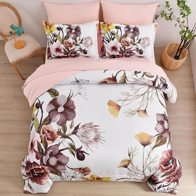Luxudecor Floral Comforter Set King Size 7 Piece, Blush Flower Bed in a Bag - Image 3