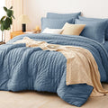 CozyLux Oversized King Comforter Set Grayish Blue Seersucker 7 Pieces 120x98 by CozyLux