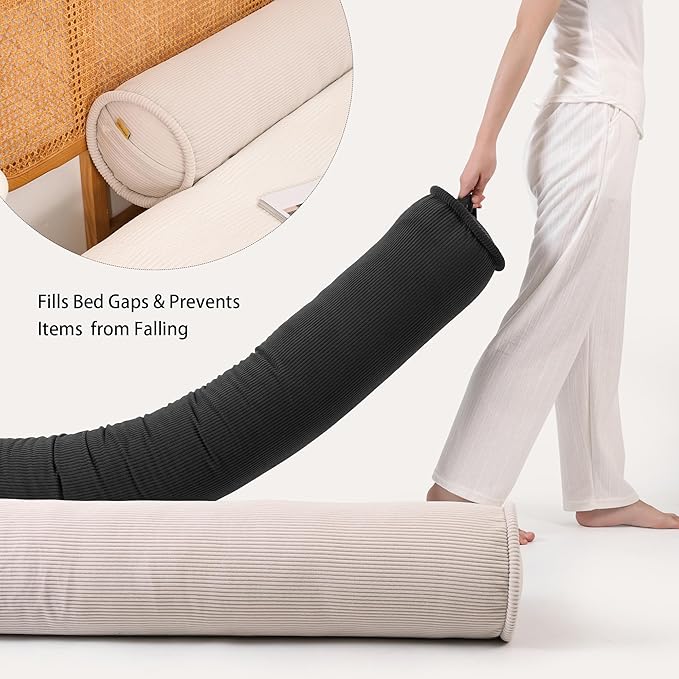 Long Bolster Pillow for Bed – Soft Corduroy Body Pillow for Adults, Ergonomic Full-Length Support for Better Sleep,47 x 7.87 Inches,Beige Gray