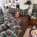 mixinni Vintage Green Buffalo Plaid Washed Cotton Duvet Cover King by mixinni