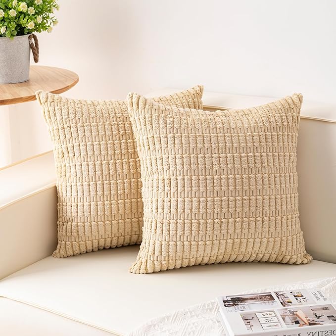 Aegero Pack of 2 Corduroy Decorative Throw Pillow Covers 18x18 InchSoft Boho by Unknown