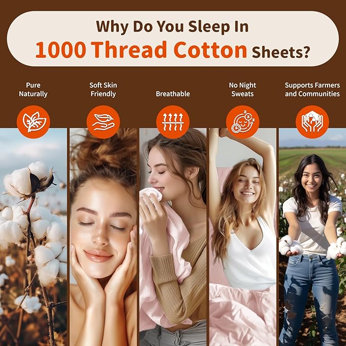 LBRO2M 1000 Thread Count 100% Egyptian Cotton Sheets Set Twin, 3 Piece Sets Bed - Image 4