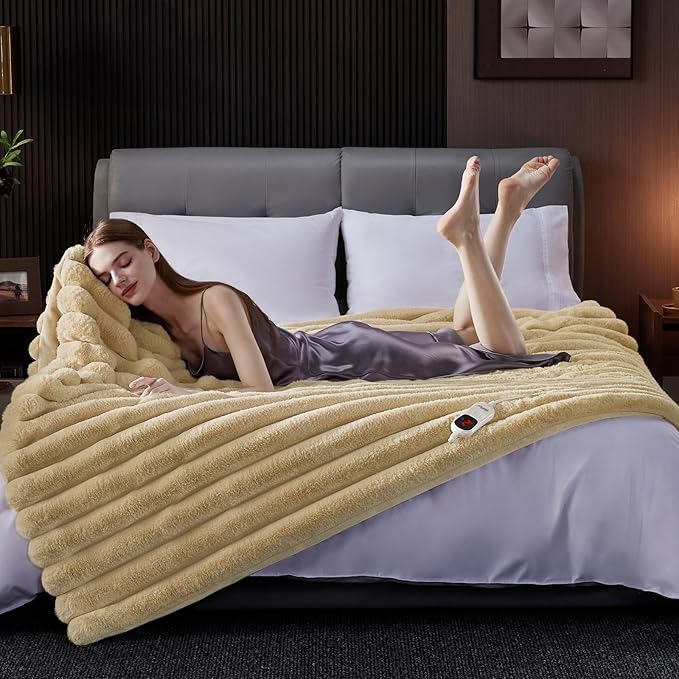 Heated Blanket Twin Size, Faux Fur Cozy Heating Blanket - Image 5