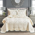ROOMLIFE Quilt Set King Size 3D Floral Embroidery Pattern 3-Piece Cotton by ROOMLIFE