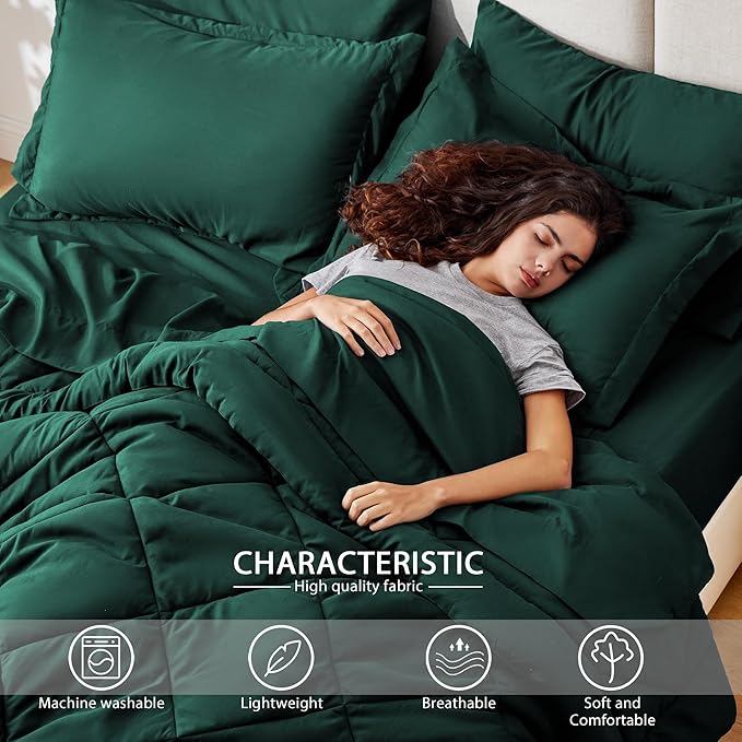 Love's cabin California King Comforter Set Dark Green, 7 Pieces California King - Image 3