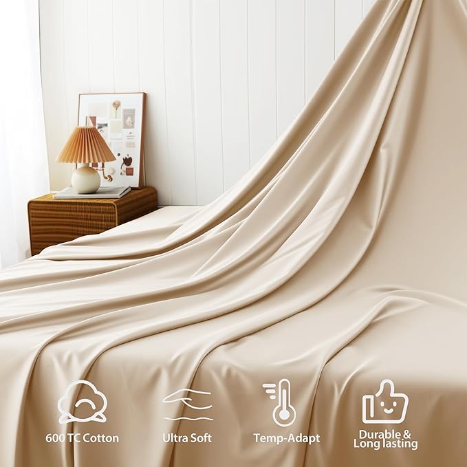 Cotton Flat Sheets Only, 600 TC 100% Cotton Flat Sheet Top Sheet Only, King - Image 2