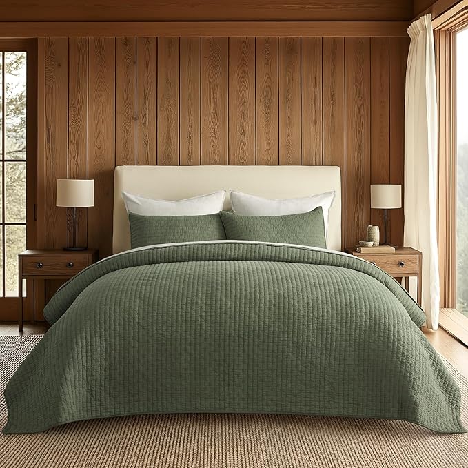 EVERGRACE Cross Stitch Pre-Washed Cotton Quilt Bedding Set Queen Size, by EVERGRACEHOME