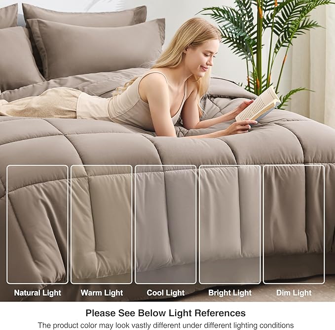 Love's cabin Full Comforter Set Light Brown, 7 Pieces Full Bed in a Bag - Image 7