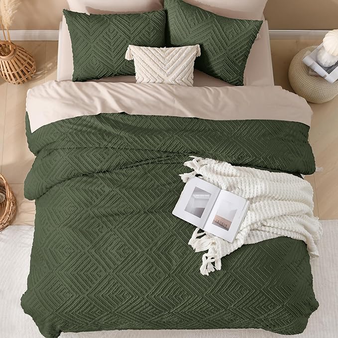 Andency Dark Olive Green Comforter Set Queen Size, Lightweight Fluffy Boho Men - Image 7