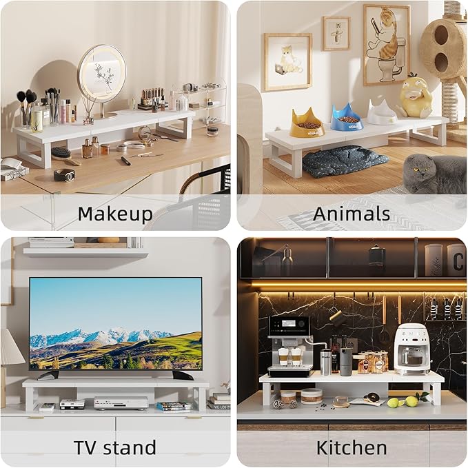 WESTREE Dual Monitor Stand Riser, Wood and Steel Monitor Stand Riser, Computer Monitor Stand for 2 Monitors, Multi-Purpose Desktop Storage Stand for Computer,Laptop,Printer,TV-DeskoryOffice