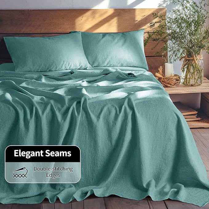 LBRO2M 100% Pure Linen Sheet Set Deep Pocket Up to 16" Bed Sheets Sets - Image 8