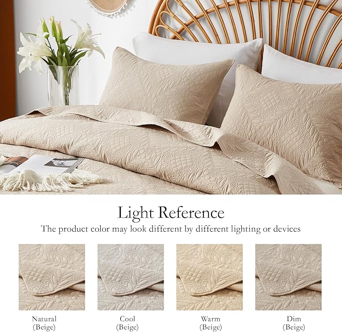 FLYMME Twin Quilt Bedding Set, Vintage Olive Leaf Design Bedspread Bed Coverlet - Image 5