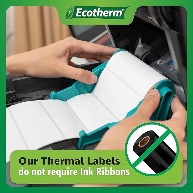 1" x .5" Thermal Labels | 4 Rolls | 9800 Labels | fits Zebra, Godex, Arkscan, iDPRT, Offnova Thermal Label Printers and More | Blank White Adhesive Stickers by Ecotherm-DeskoryOffice