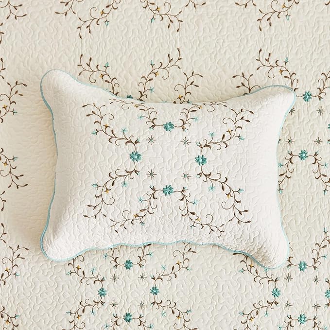 ROOMLIFE Quilt Set Queen Size 3D Floral Embroidery Pattern 3-Piece Cotton - Image 6