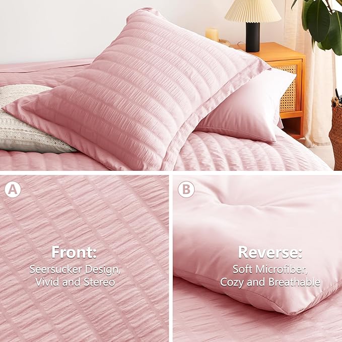 CozyLux King Size Comforter Set Pink Seersucker 7 Pieces Bed in a Bag King - Image 4