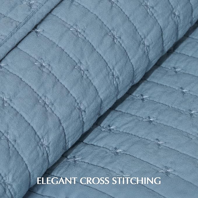 EVERGRACE x Kinsey Walsh Cross Stitch Pre-Washed Cotton Quilt Bedding Set King - Image 4