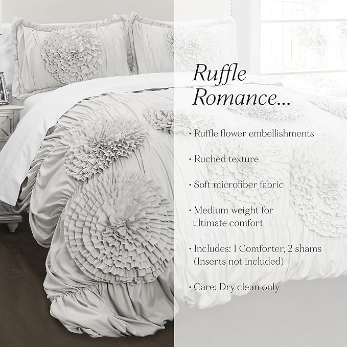 Lush Decor Serena Comforter Set, 3 Piece Set, Light Gray - Image 6