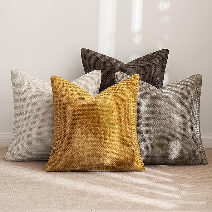 MIULEE Pack of 4 Couch Throw Pillow Covers 18x18 Inch Neutral Gold/Brown Soft - Image 3