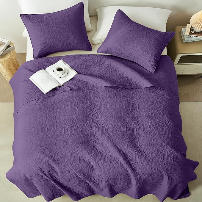 akkialla Purple Full/Queen Quilt Set, Ultrasonic Lightweight Bedspread Coverlet - Image 3