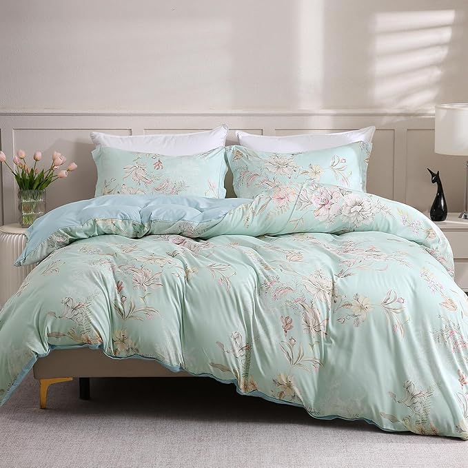 LONAVA Queen Flower 3 Pcs Duvet Cover Set, Breathable Soft Microfiber Light - Image 8
