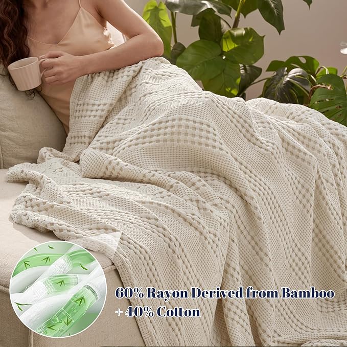 PHF Cooling Waffle Blanket Twin Size, Lightweight 60% Rayon from Bamboo & 40% - Image 2