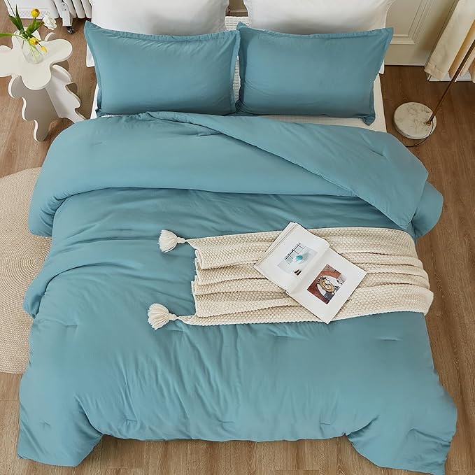 Litanika Grayish Teal Comforter Set California King Size, 3 Pieces Cal King - Image 4