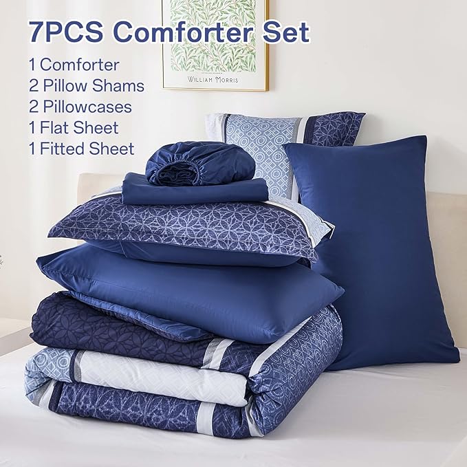 WONGS BEDDING Comforter Set Queen Size 7 Pieces, Patchwork Soft Lightweight - Image 7