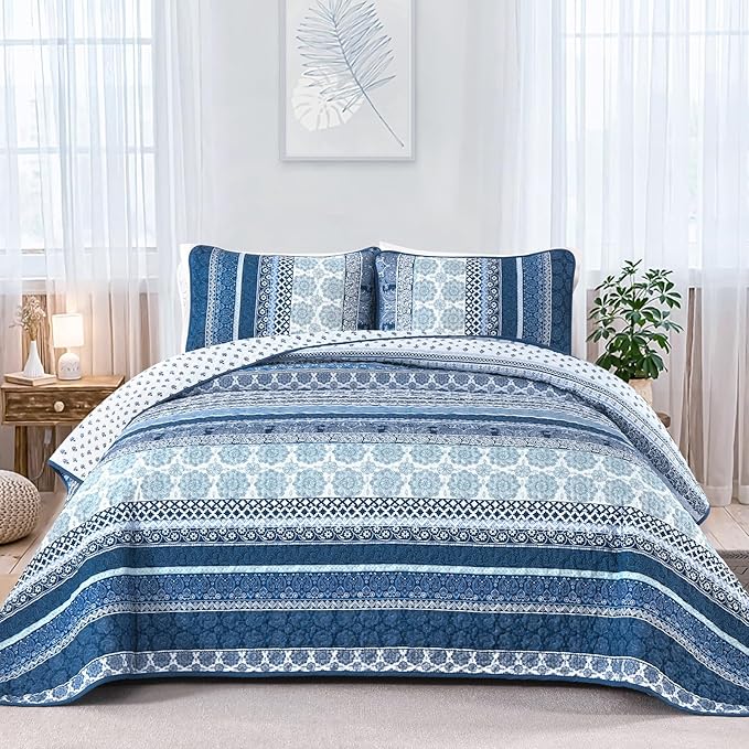 WONGS BEDDING Boho Quilt Set Queen Size, Lightweight Microfiber Bedspread by WONGSBEDDING