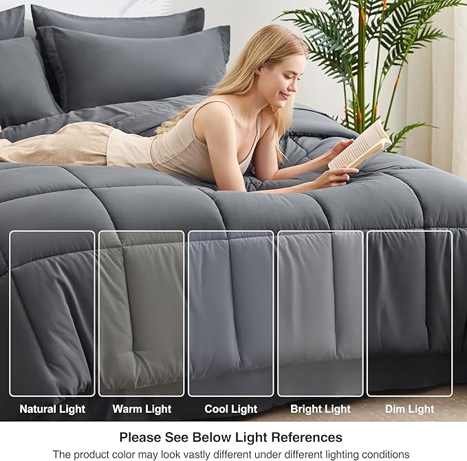 Love's cabin California King Comforter Set Soot Grey, 7 Pieces California King - Image 7