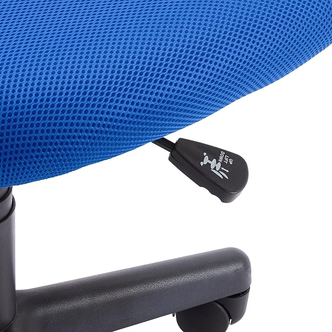 Amazon Basics Rolling Desk Chair, Adjustable, Low Back, Padded Seat, Breathable Mesh, Swivel, Blue, 21.25" D x 22.5" W x 38" H-DeskoryOffice