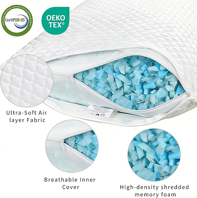 Cooling Pillow for Sleeping King Size Set of 2, Shredded Memory Foam Pillows - Image 6