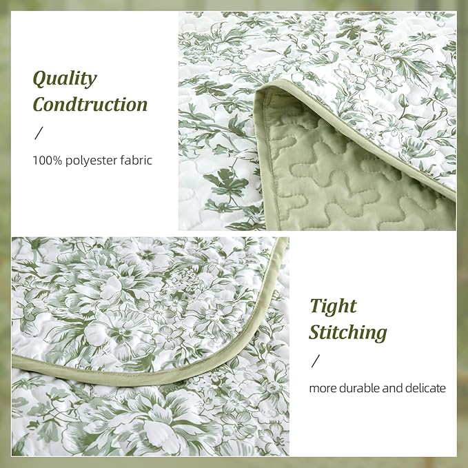WONGS BEDDING California King Quilt Sets, Sage Green Quilt Bedding Set - Image 4