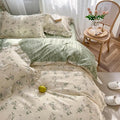 MKXI Botanical Floral Duvet Cover Full Beige Girls Floral Ruffled Bedding Set by MKXI