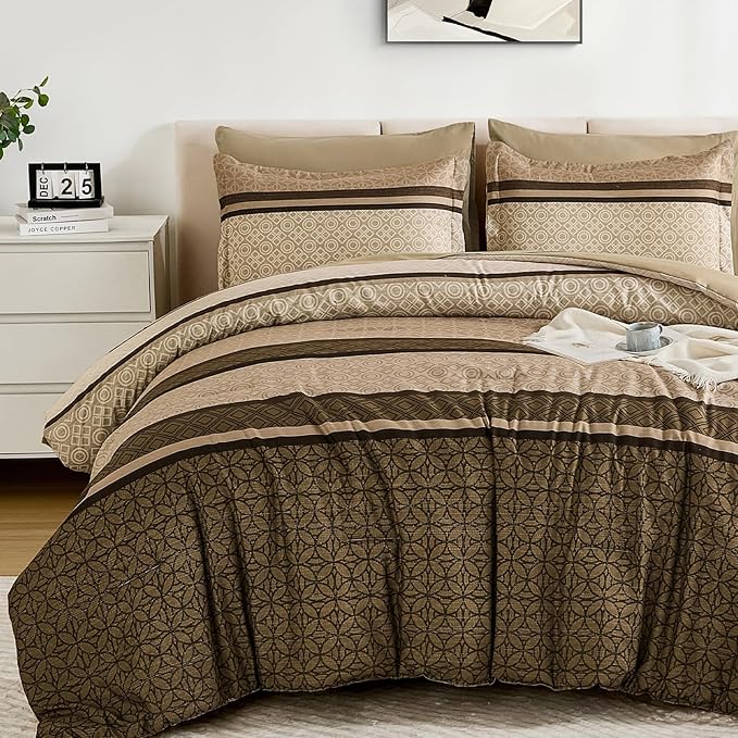 WONGS BEDDING 7 Pieces Comforter Set King Size, Minimalist Geometric Bohemian by WONGSBEDDING