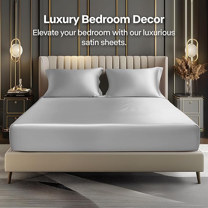BEDELITE Satin Fitted Sheet and Pillowcases Set, Luxury Soft Similar to Silk - Image 2