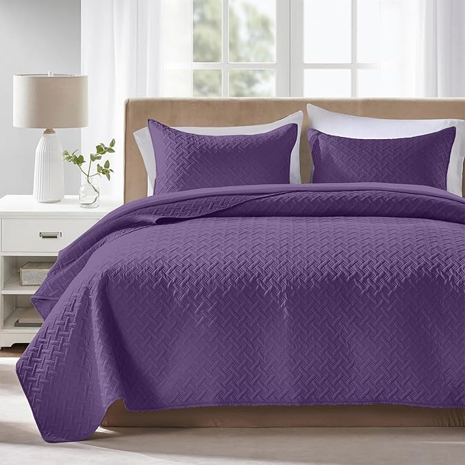 FLYMME Quilts King Size, Lightweight Purple Bedspreads, Basket Weave Pattern by FLYMME