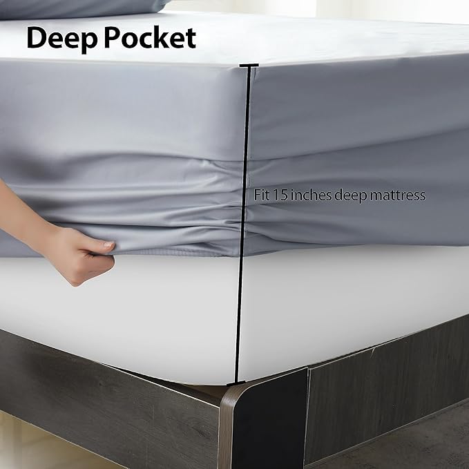 Full Size Fitted Sheet Only Gray, 100% Egyptian Cotton 600 Thread Count - Image 4