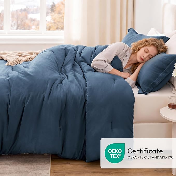 Love's cabin Navy Blue King Size Comforter Set, 3-Piece Prewashed Bed Set - Image 5