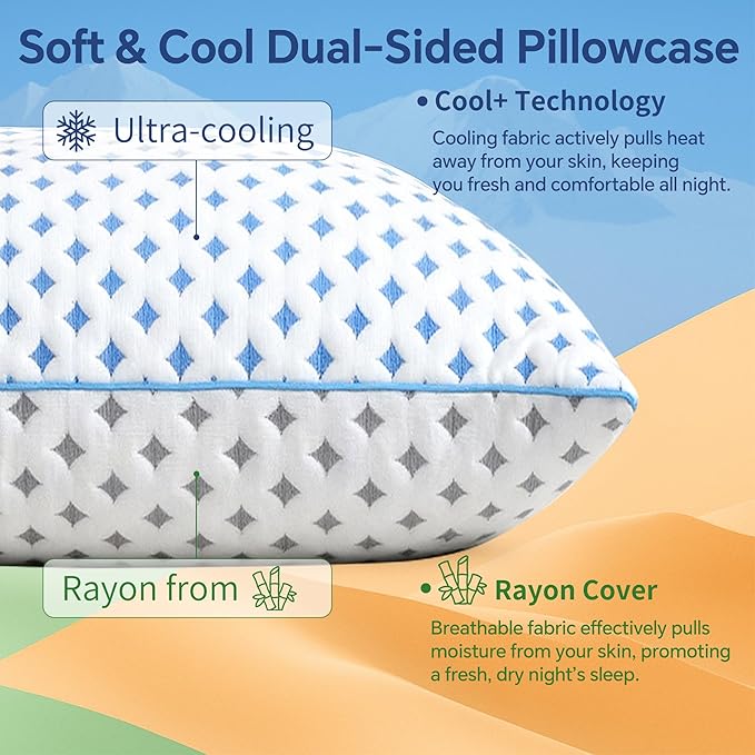 Memory Foam Pillows 2 Pack – Adjustable Loft Cooling Pillows King Size Set of 2 - Image 3