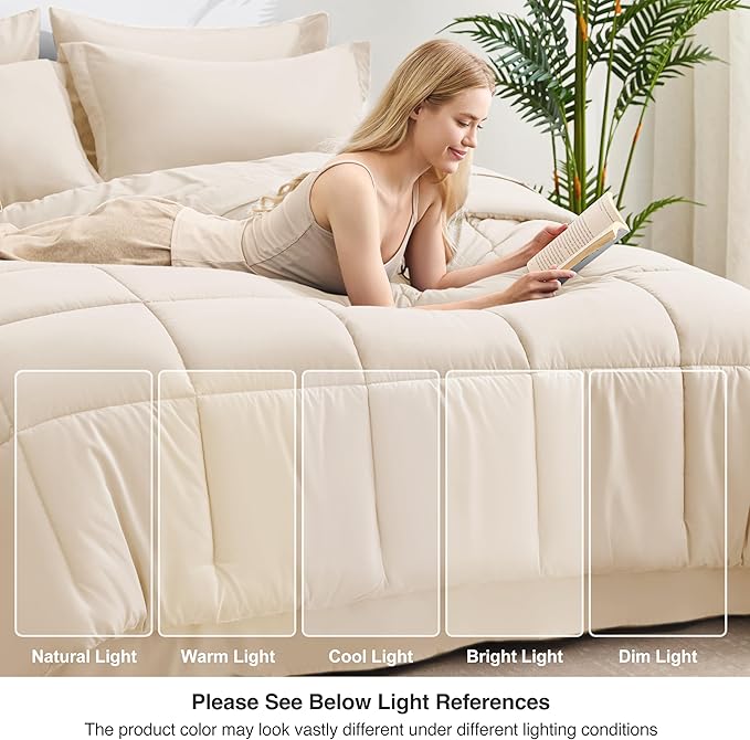 Love's cabin Twin XL Comforter Set Beige, 5 Pieces Twin XL Bed in a Bag - Image 7