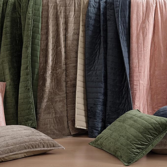 WRENSONGE Velvet King Size Quilt Set-3 Pieces Clay Pink Luxurious Velvet - Image 5