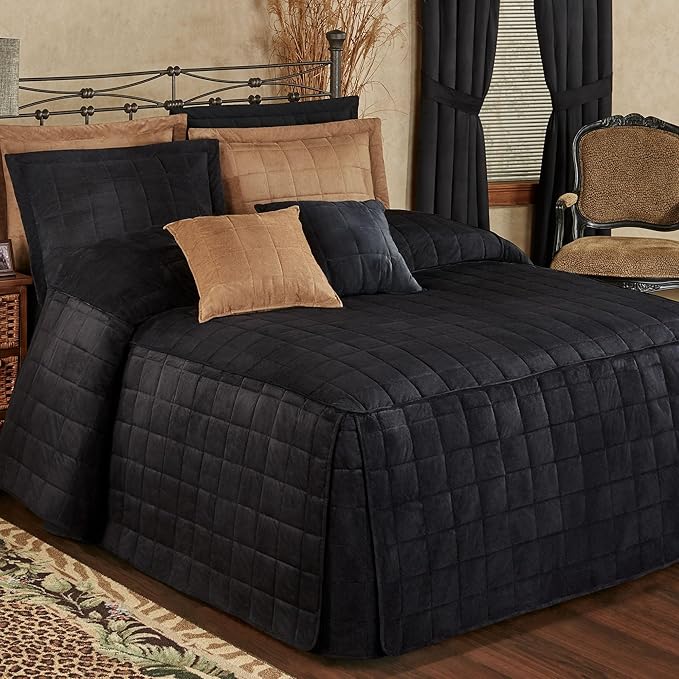 Touch of Class Camden Luxury Bedding | Neutral Onyx Black Color | Grande Fitted Bedspread | Faux Suede Box Quilted Design | Designed 3 Piece Set Includes Cal King Bedspread and 2 King Shams