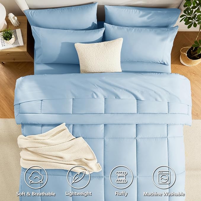 CozyLux Full Size Comforter Set Baby Blue, 7 Pieces Bed in a Bag, All Season - Image 2